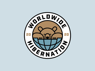 Worldwide Hibernation badge bear bears branding coronavirus covid19 design flat geometric globe grizzly icon logo monoline sleep type typography vector world