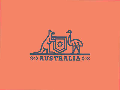 Coat of arms of Australia aussie bird birds branding design emu emus flat geometric icon illustration kangaroo kangaroos logo shield type typography vector wattle