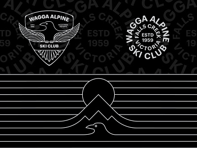 Wagga Alpine Ski Club badge bird bird logo brand brand identity crow crows monoline mountain mountains shield ski type typogaphy wagga