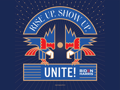 Rise Up. Show Up. Unite! badge biden bird birds design eagle eagles flat harris illustration logo moon rise up riseupshowupunite stars type typeface typography usa vector