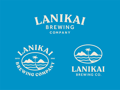 Lanikai Brewing Logos badge beach beer brand identity branding brewing hawaii island islands logo oahu ocean palm tree surf tropical typography water