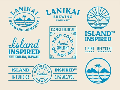 Lanikai Brewing - Brand Assets badge badges beach beer brewing canoe hawaii hawaiian island islands kailua lanikai monoline ocean palm palm tree sea water wave waves