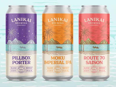 Lanikai Brewing Co. - Flagship Beers beer beer can beers branding can canoe design hawaii hawaiian illustration kailua label lanikai logo ocean packaging palm surf tree typography