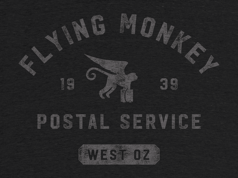 Flying Monkey Postal Service - T-Shirt clothing design flat flyingmonkey illustration monkey oz tee texture tshirt typography vector vintage wicked wizardofoz