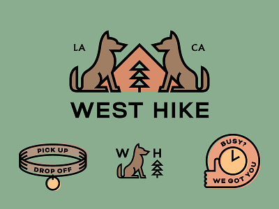 West Hike brand branding clock collar design dog dogs flat hike hiking icon illustration logo monogram mountain nature thumb tree typography vector