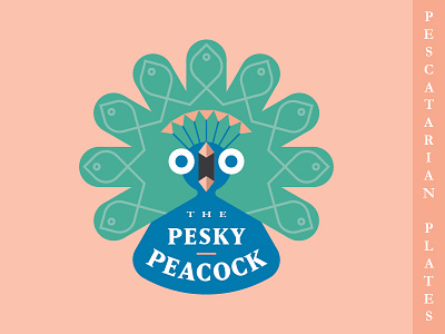 The Pesky Peacock - Badge badge branding concepts design feathers fish flat geometric icon illustration logo peacock peacocks restaurant type typography vector