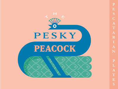 The Pesky Peacock branding concepts design feathers fish flat geometric icon illustration logo peacock peacocks restaurant type typography vector