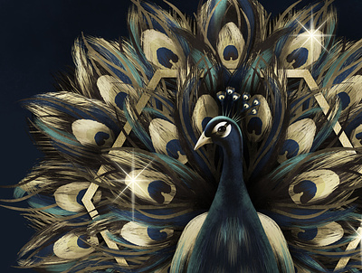 Gilded Peacock for Esprit branding illustration