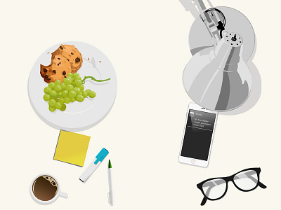 On the desk 02 adobe cookies espresso glasses grapes illustration iphone 5 lamp pen post its vector