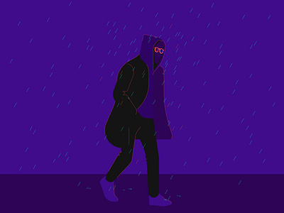 Rainy Weekend digital 2d illustrator night rain sun glasses vector walk