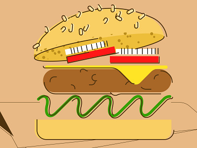 Burgertime in color 2d color food illustration vector