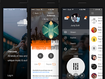 Redesign concept Soundcloud app app application audio ios7 iphone menu music player ui ux