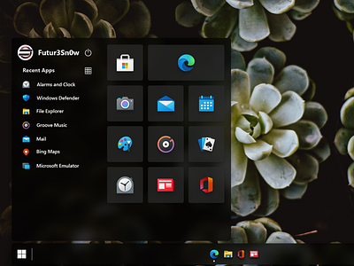 MicrosoftOS Start Menu & Start Bar Concept // Dark Mode