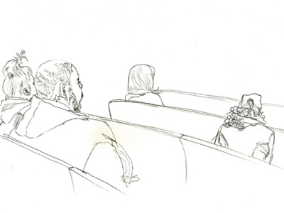 At Bronx Court courtroom editorial illustration