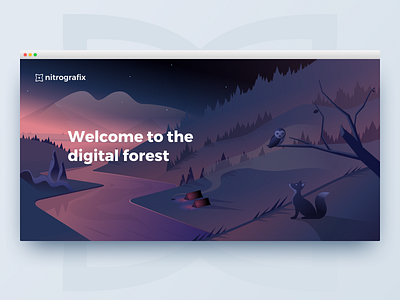 Nitrografix 2018 redesign - Header illustration agency forest fox illustration landing page nitrografix owl portfolio river