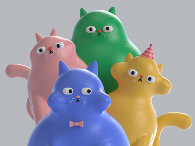 Cats gang 3d 3d illustration animal animation c4d cat cats cute design illustration motion redshift render