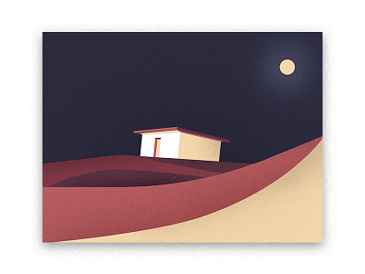 Night in Sahara desert flat grain graphic house illustration minimalist moon morocco night noise vector