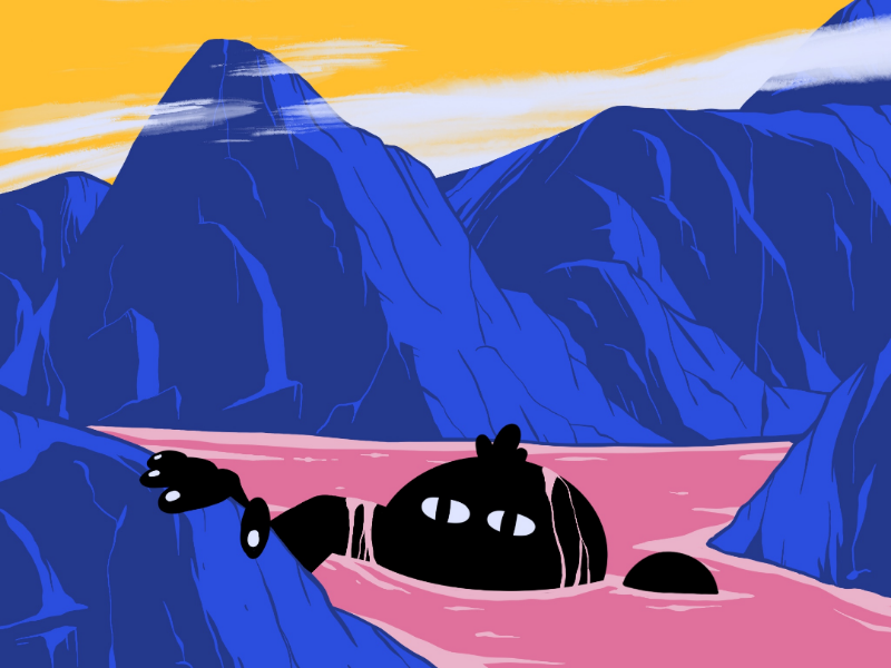 Out of water procreate design colors landscape weird lake water illustration character sky moutains