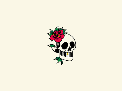 Skull and Flower flash flower illustration leaves line art rose skull tattoo traditional