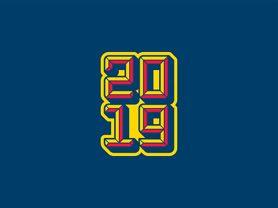 2019 2019 3d badge bevel blue date gold lettering logo newyear number numbers red shadow sticker type typography vector year yellow