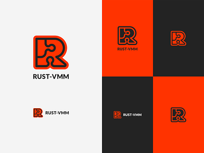Rust-VMM Logo app badge badge logo badges branding branding design icon logo logo design logodesign logos logotype monoline programming puzzle rust software sticker tech vector