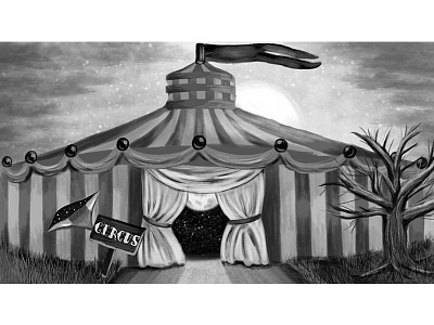 Galaxy Circus Concept Illustration black and white circus digital painting galaxy illustration inspiration photoshop scifi storyboard tim burton video game concept wacom tablet