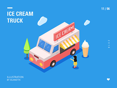 ice cream truck 2.5d design girl ice cream shop ice cream truck illustration ui