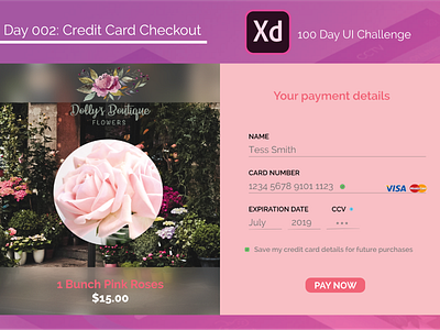 Day 002 Credit Card Checkout 100 day ui design challenge credit card xd