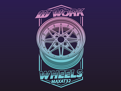 Work wheels 80s car drift equip illustration japan jdm neon retro rims wheels work