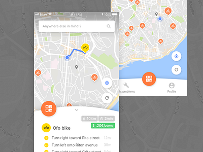 Bikee app bike map rent rental sharing station free ui ux