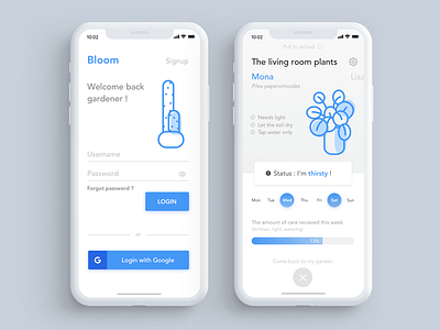 Bloom app blue flower illustration login plant sign in ui