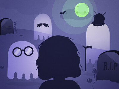 Loved ones cemetery creepy ghost illustration moon purple tomb