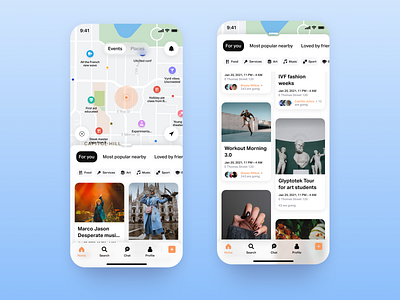 Networking app – Home page app app ui design events map mobile app ui