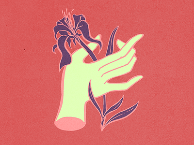 hand 'n flower fingers flower hand illustration leaves pink