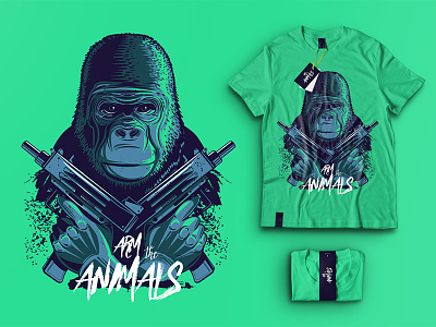 T-shirt print #3 animals gorilla hands jungle king knives lime neon print savage t shirt weapons