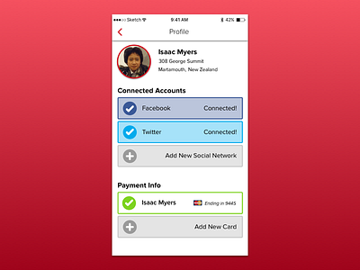 Profile screen with settings app ios iphone app payment profile social ui ux