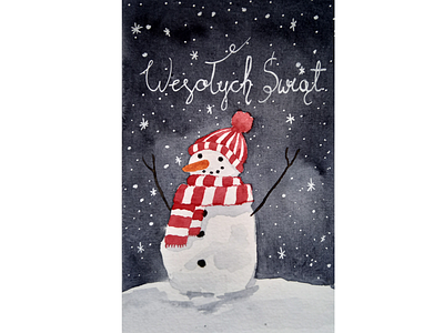 Snowman card christmas christmas card night snowman watercolor