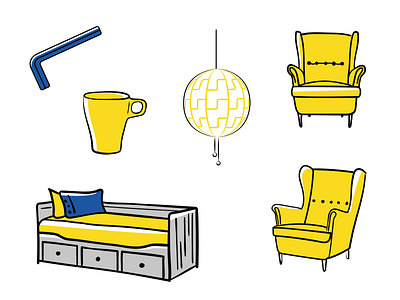 Pieces of furniture armchair furniture ikea illustrator vector vector graphic yellow