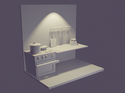 Kitchen Scene 3d blender furniture illustration kitchen lowpoly oven