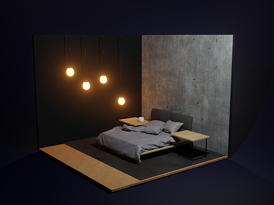 The Bedroom 3d bed blender furniture illustration lights night scene