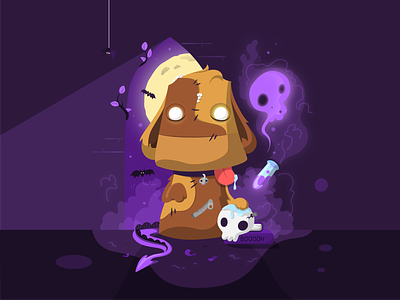 Spooky the dog character digital dog halloween illustration purple spooky vector