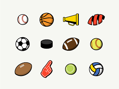 Sports Icon Set balls baseball basketball design flat football icons illustration shadows soccer sports strokes