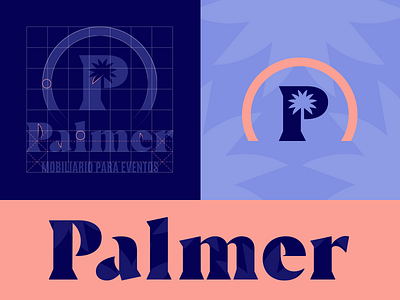 Palmer 02 blue brand chair circle event events furnishing furniture grid logo monogram natural navy palm pink rent rental table tree