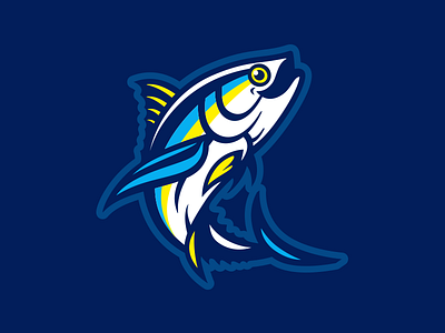 Jumping Tuna blue brand branding character fish fishing happy illustration logo mascot mexico sports tuna yellow