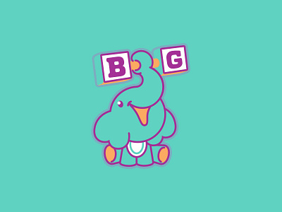 Bambinetos Gym baby brand elephant illustration kinder logo mascot purple turquoise weightlifting