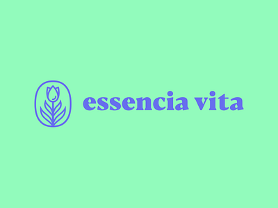 Essencia Vita badge blue bold drop essential flora flower green health leaf leaves life logo nature oil outline petal plant round tulip