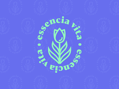 Essencia Vita Secondary badge blue bold drop essential flora flower green health leaf leaves life logo nature oil outline petal plant round