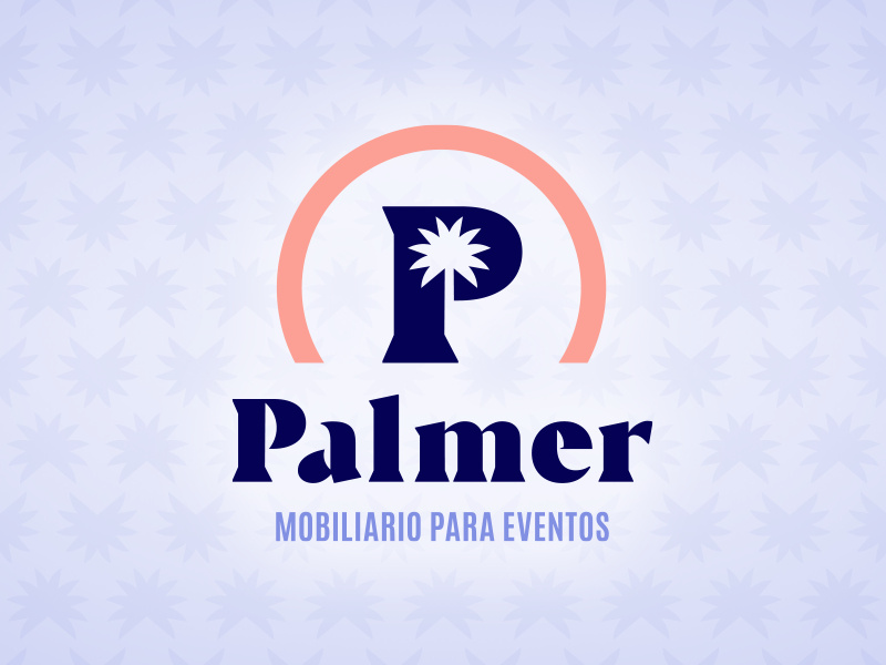 Palmer p monogram rent event furnishing furniture serif table chair natural tree palm navy salmon pink blue palmer rentals brand logo