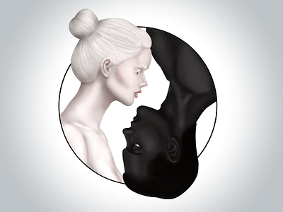 Yin Yang albino black and white dark skinned drawing illustraion man painting woman yin yang