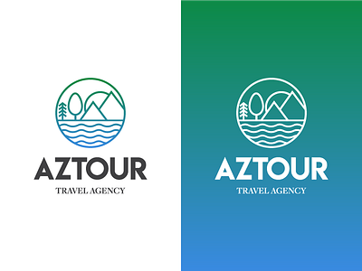 AZTOUR - Travel Agency azerbaijan blue design flat flat design gradient color green konulzade line logo minimal branding minimalism mountain sun tour travel travel agency tree water